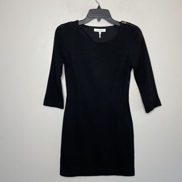 SANDRO Dress Womens 1 Small S Black Wool Blend A-Line 3/4 Sleeve Zip Shoulder - Picture 1 of 7